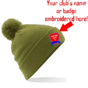 EMBROIDERED POM POM BEANIE MOSS