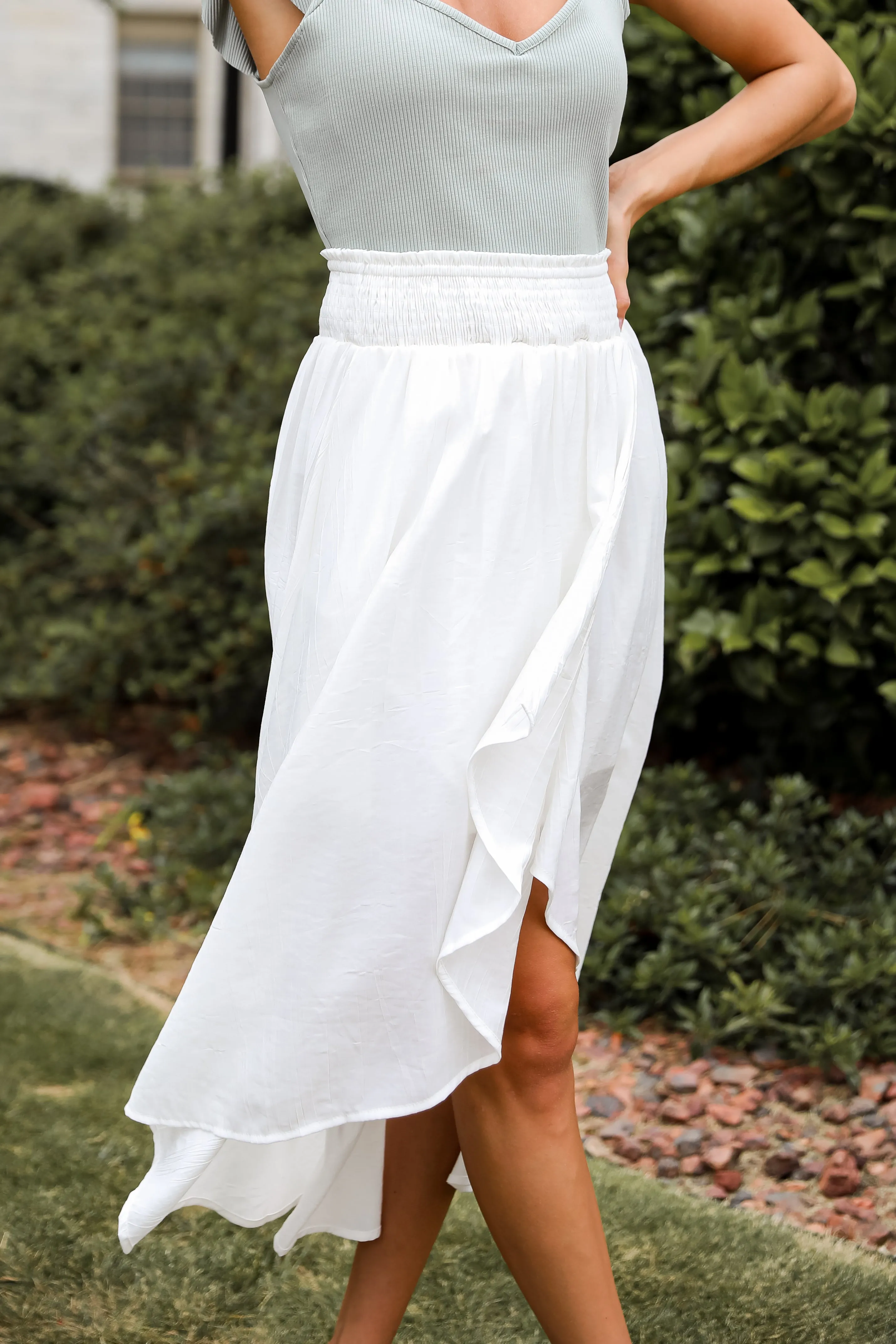 FINAL SALE - Dreamy Crush White Satin Midi Skirt