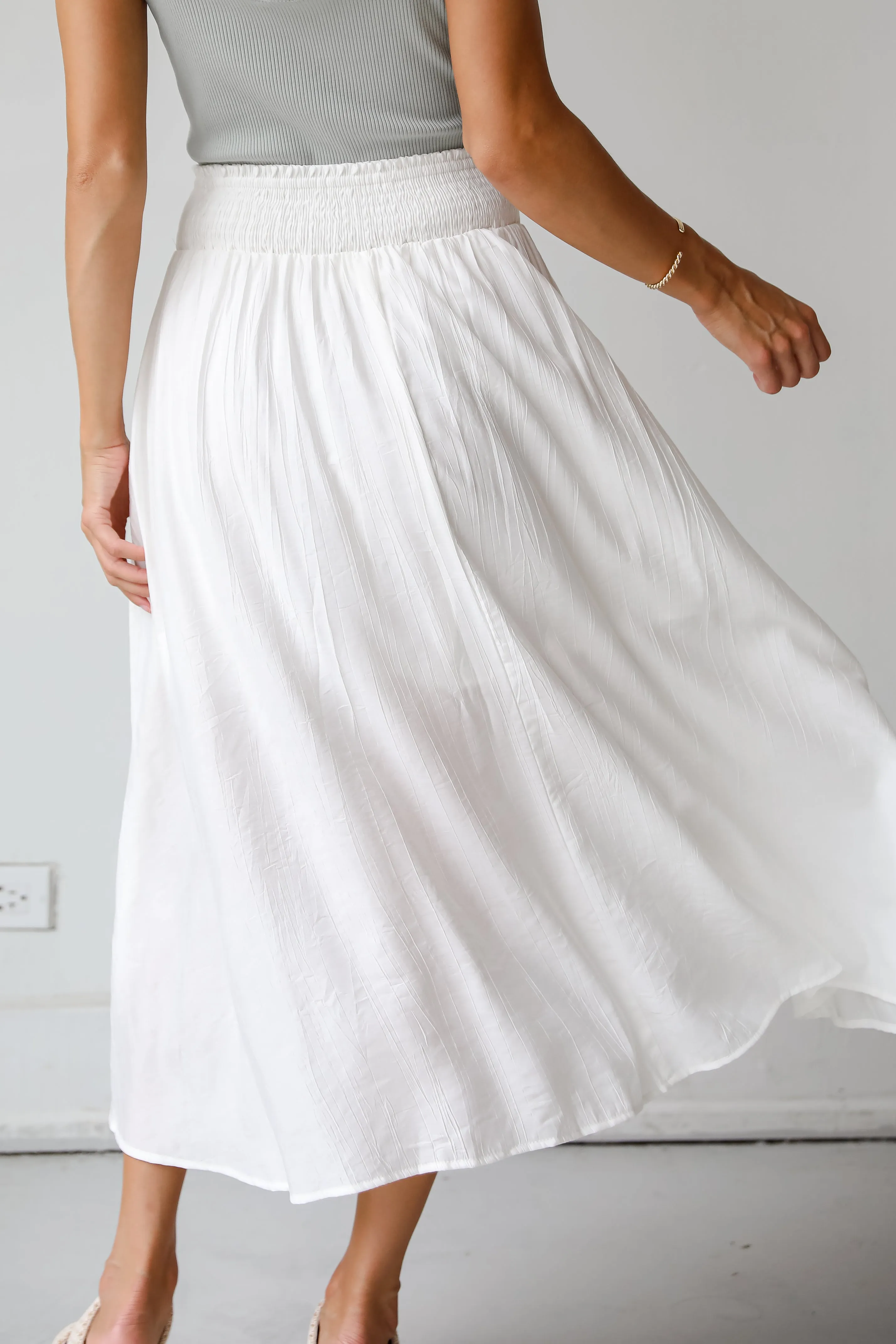 FINAL SALE - Dreamy Crush White Satin Midi Skirt