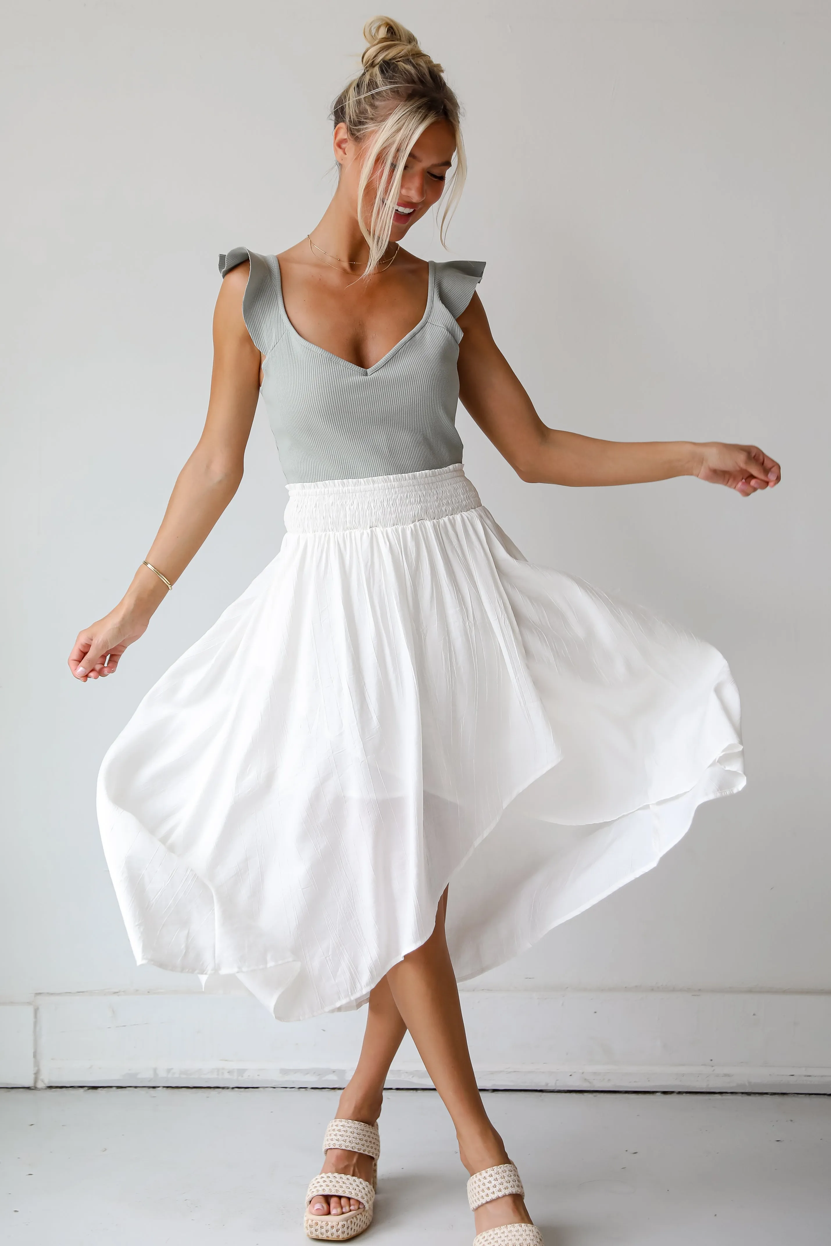 FINAL SALE - Dreamy Crush White Satin Midi Skirt