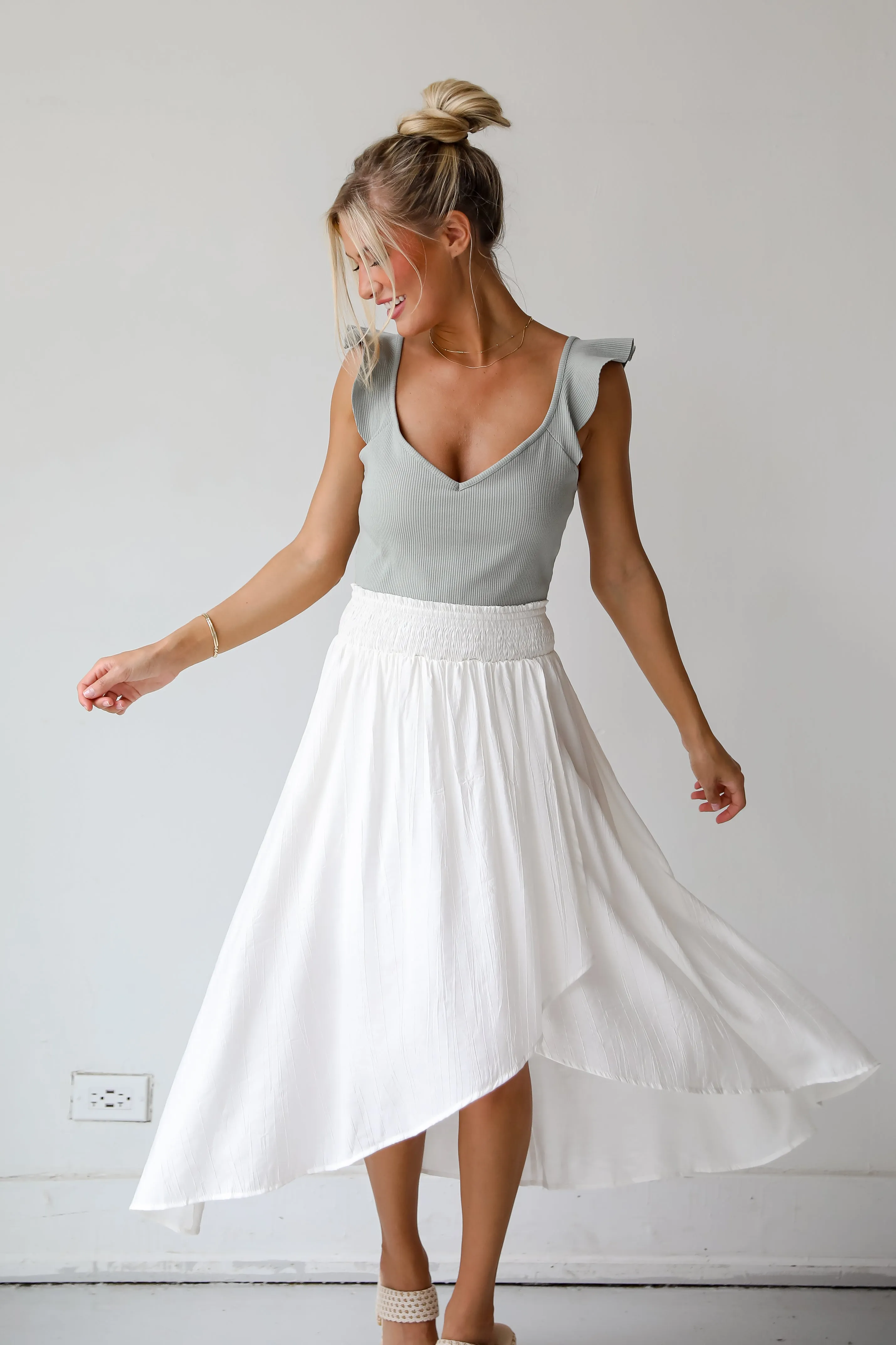 FINAL SALE - Dreamy Crush White Satin Midi Skirt