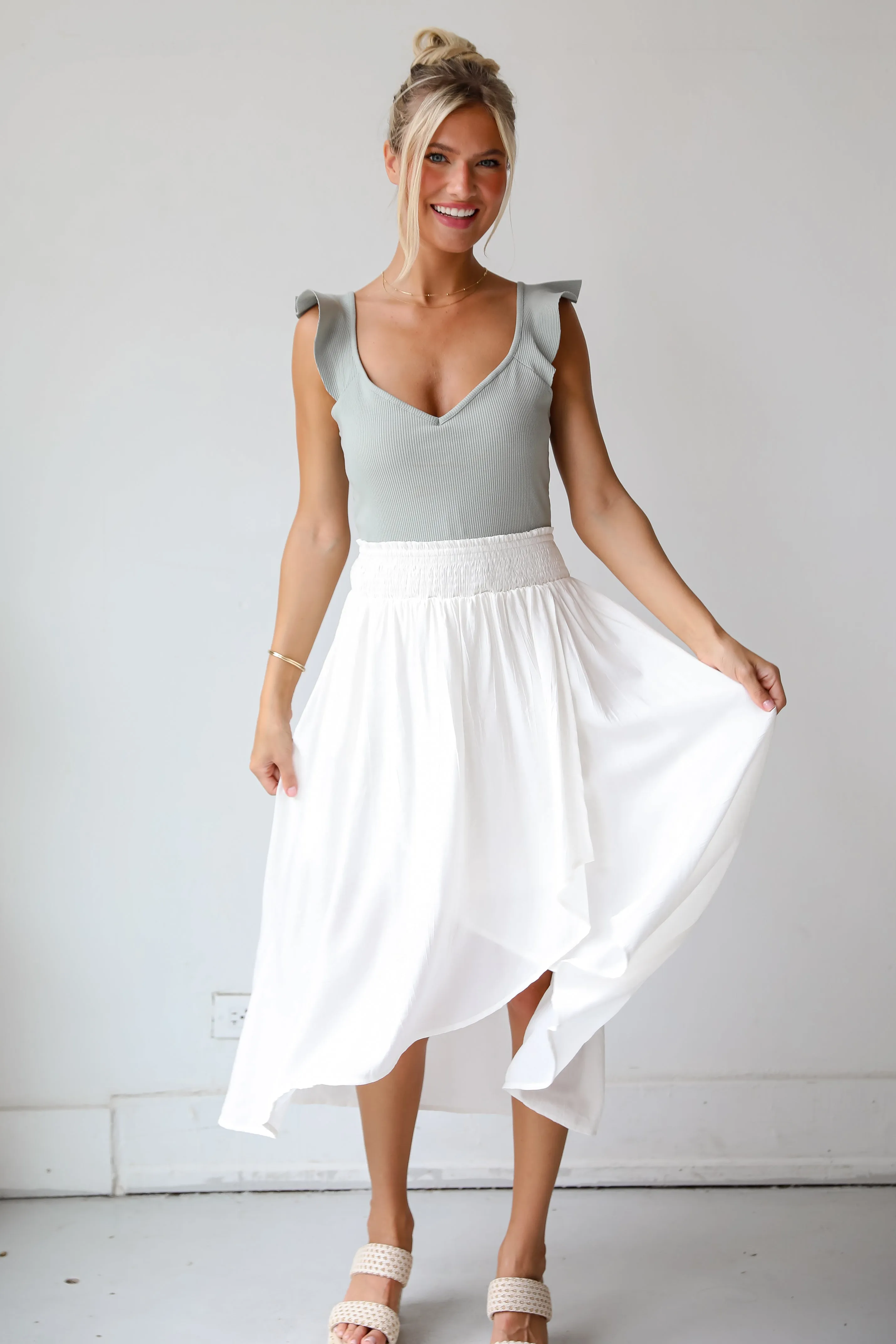 FINAL SALE - Dreamy Crush White Satin Midi Skirt