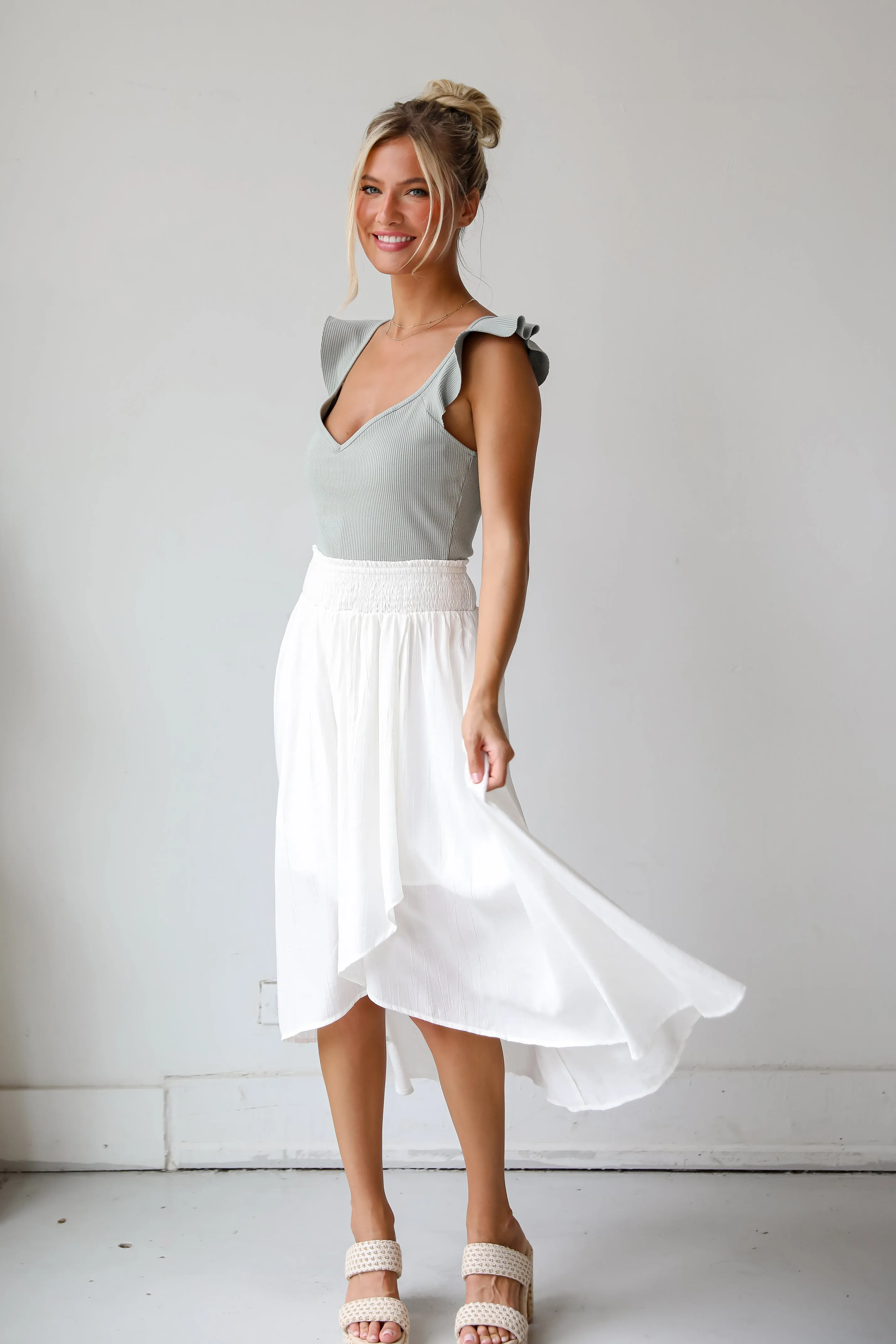 FINAL SALE - Dreamy Crush White Satin Midi Skirt