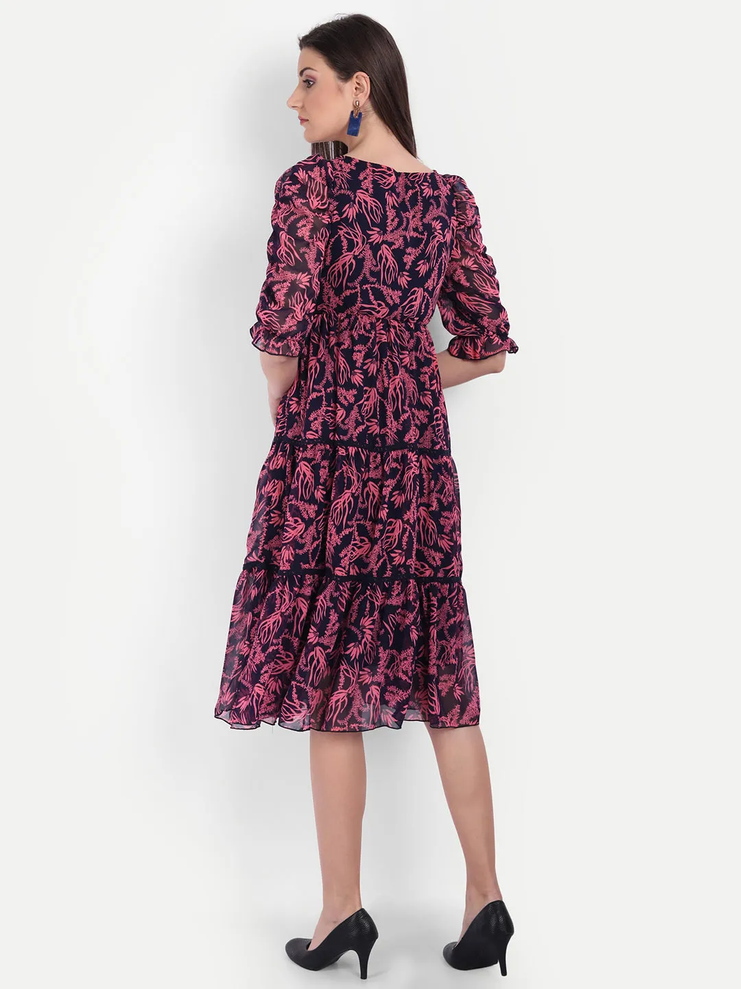 Floral Printed Georgette Fit & Flare Midi Dress