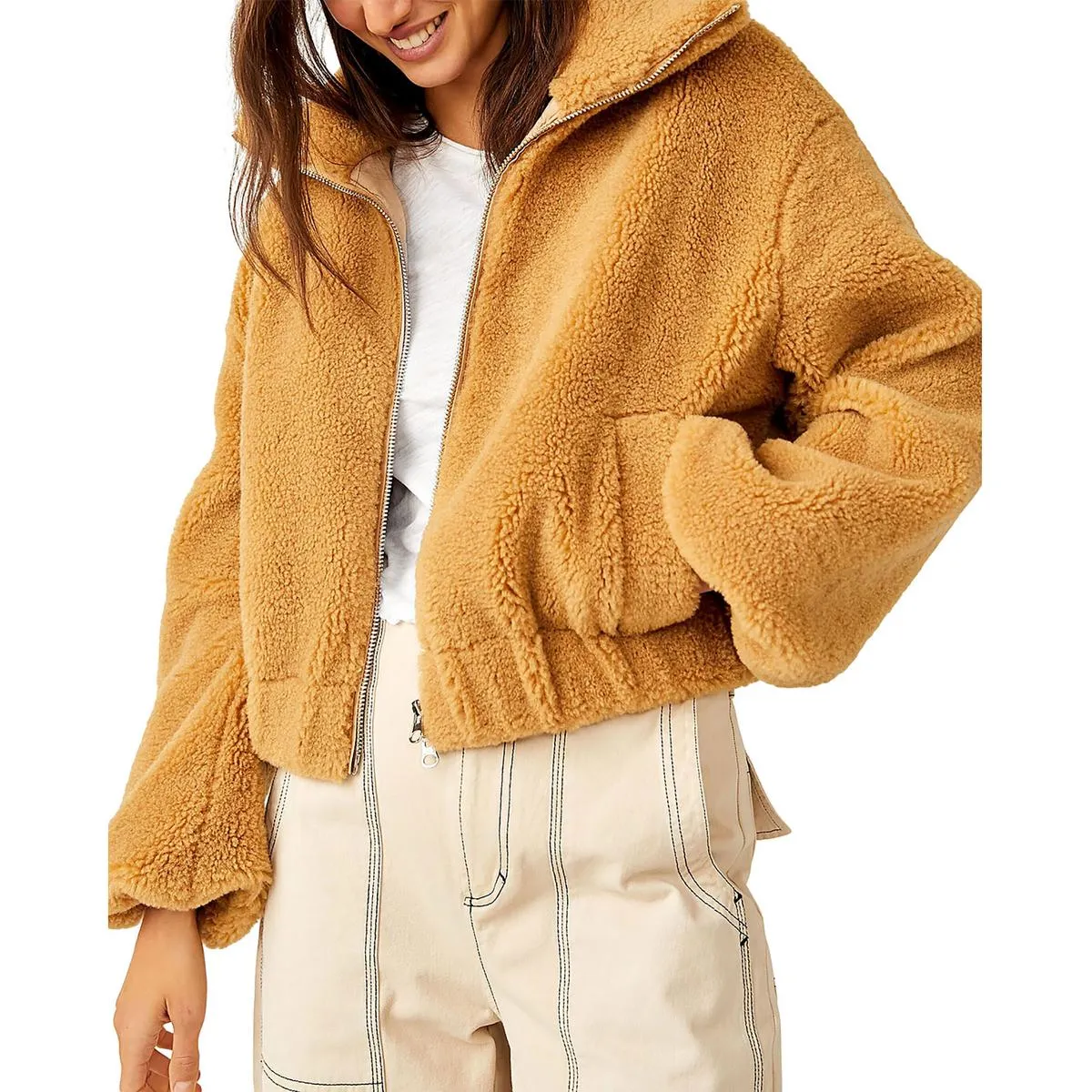 Free People Womens Get Cozy Faux Fur Teddy Coat