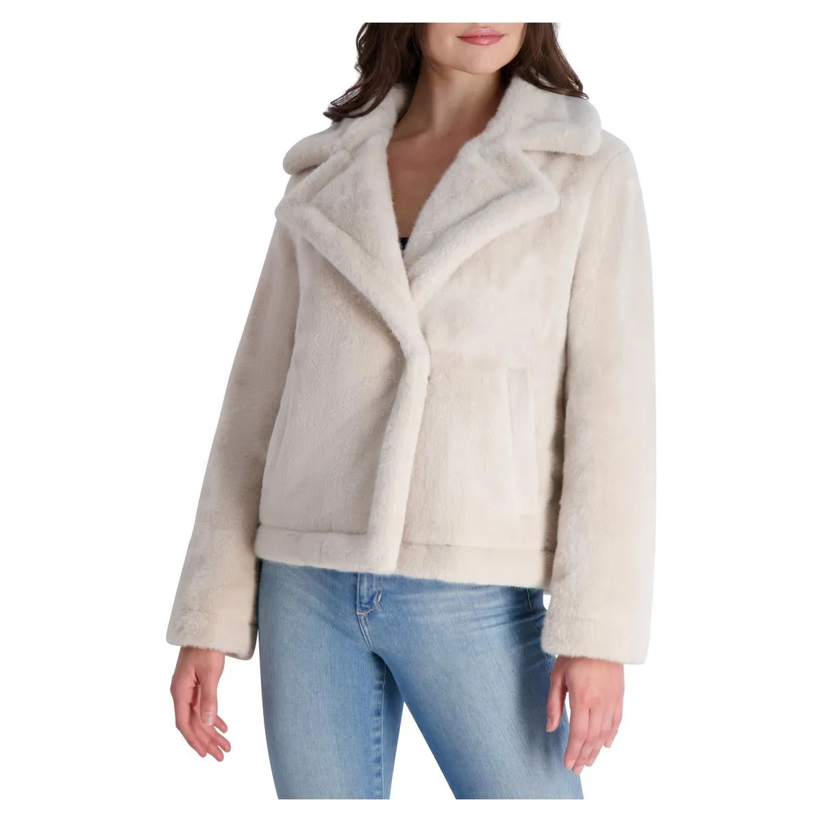 French Connection Short Faux Fur Lapel Coat for Women