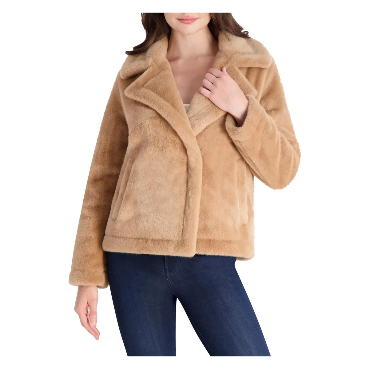 French Connection Short Faux Fur Lapel Coat for Women