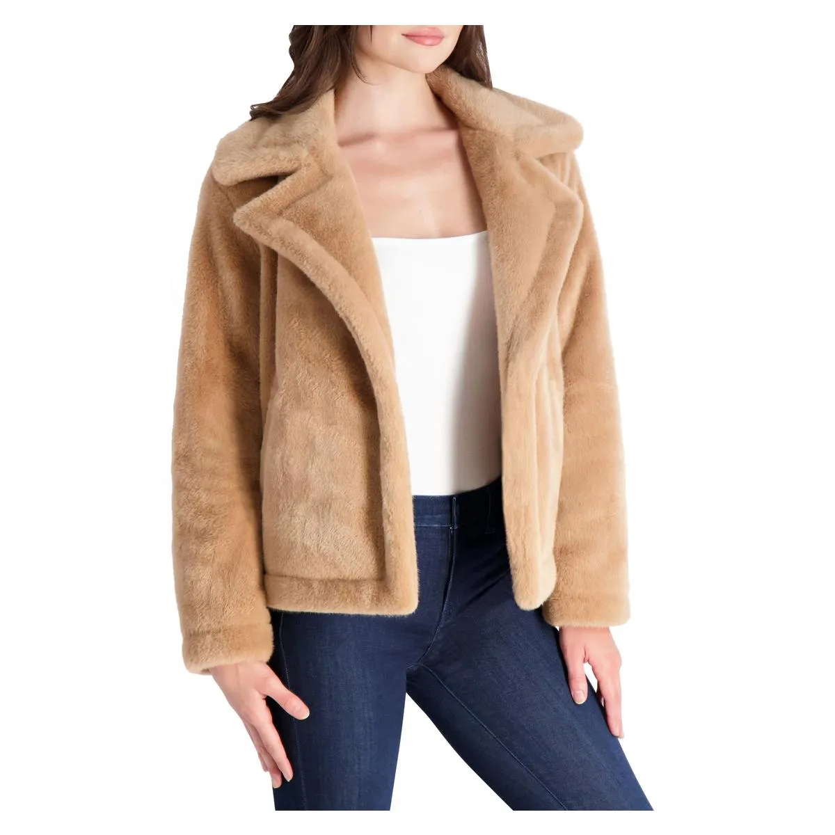 French Connection Short Faux Fur Lapel Coat for Women