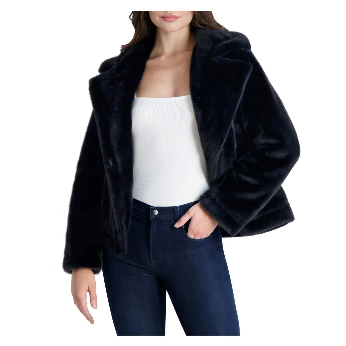 French Connection Short Faux Fur Lapel Coat for Women