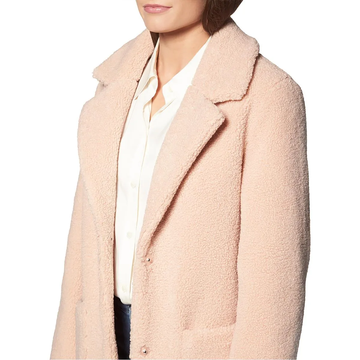 French Connection Women's Faux Shearling Teddy Lapel Midi Coat