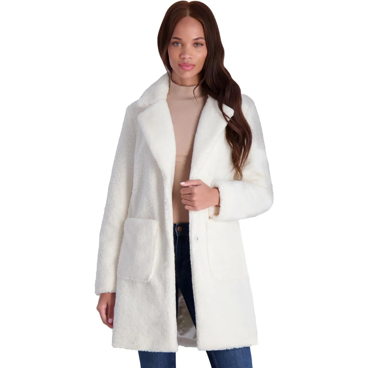 French Connection Women's Faux Shearling Teddy Lapel Midi Coat