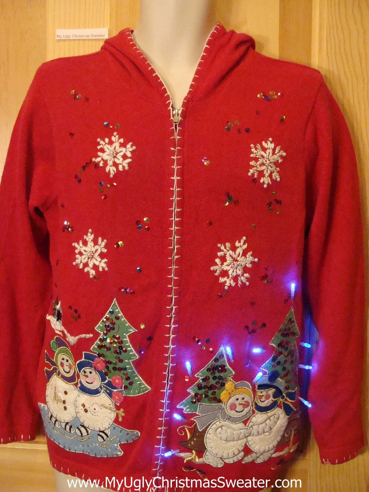 Funny Christmas Sweater Hoodie with Lights Snowmen