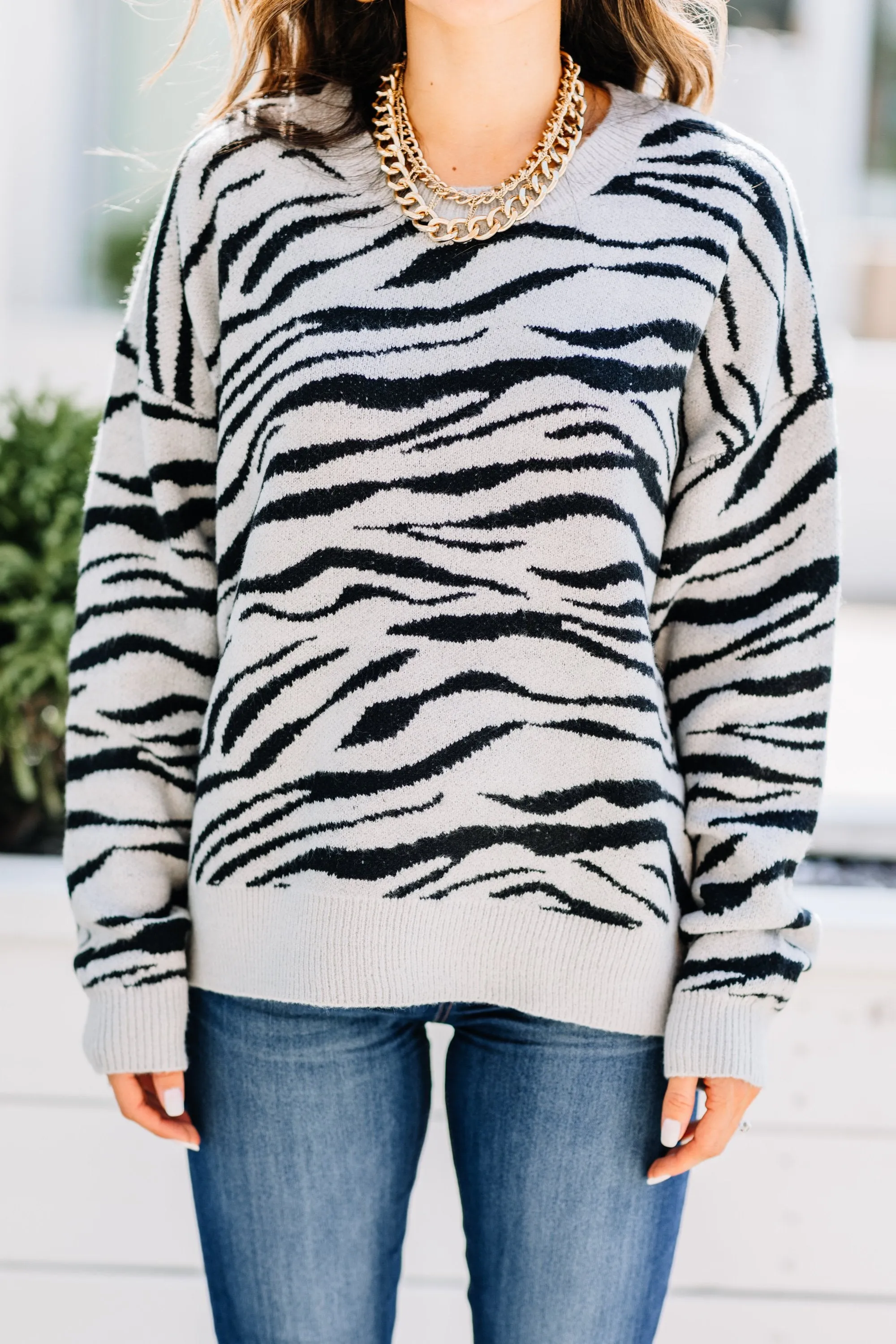 Get It Started Gray Zebra Sweater