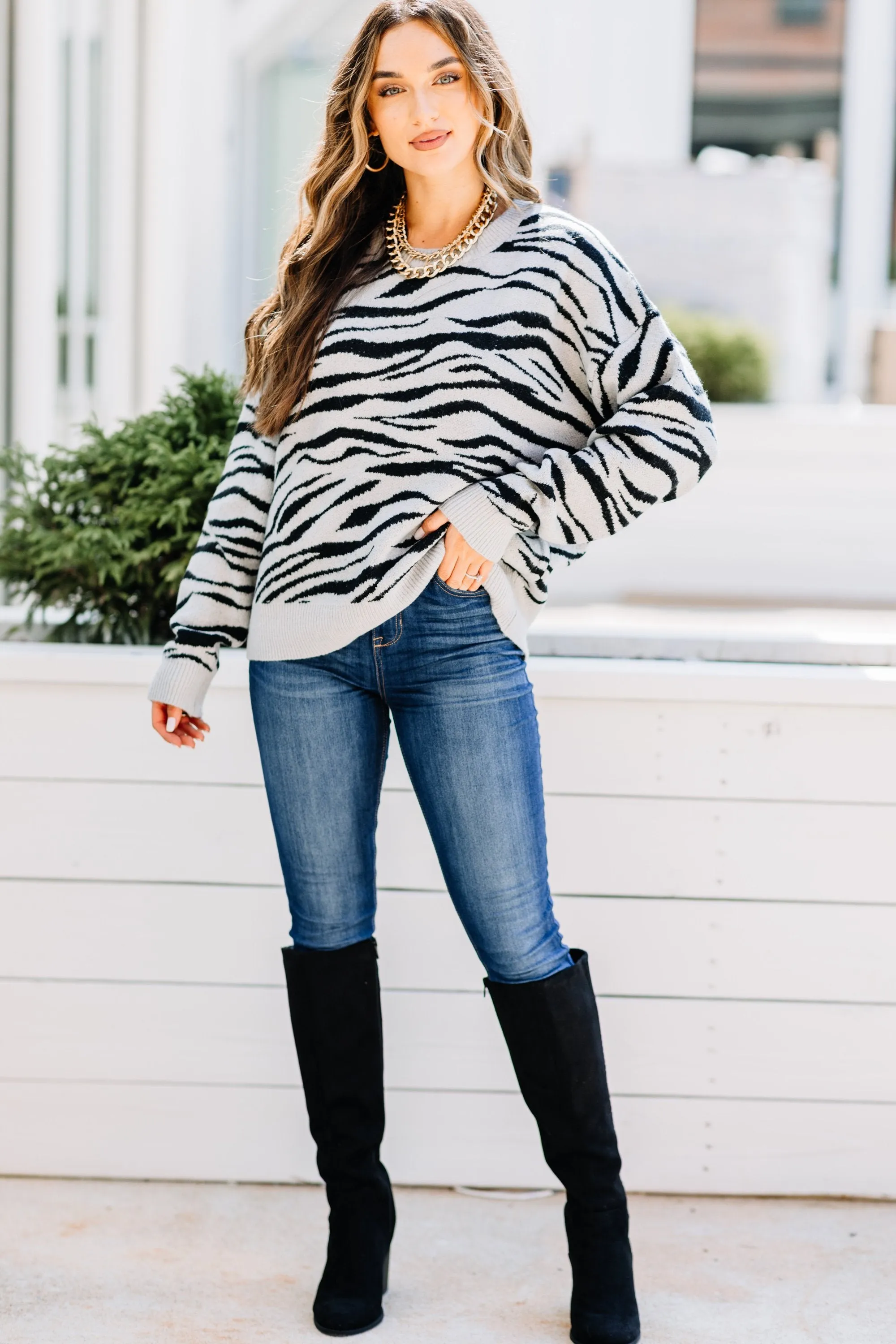 Get It Started Gray Zebra Sweater