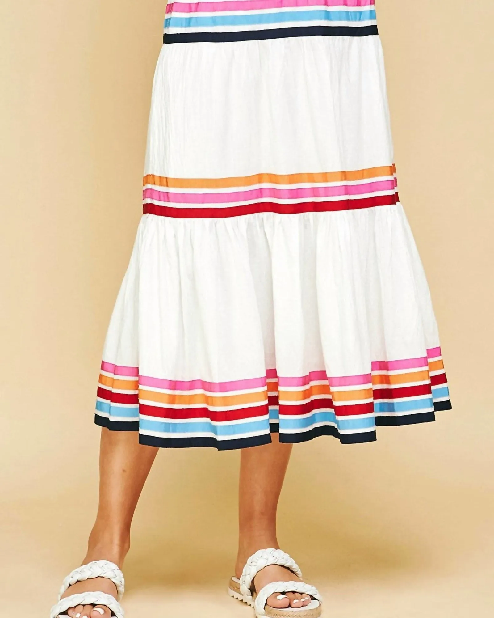 Give It A Twirl Midi Skirt In White Multi | White Multi