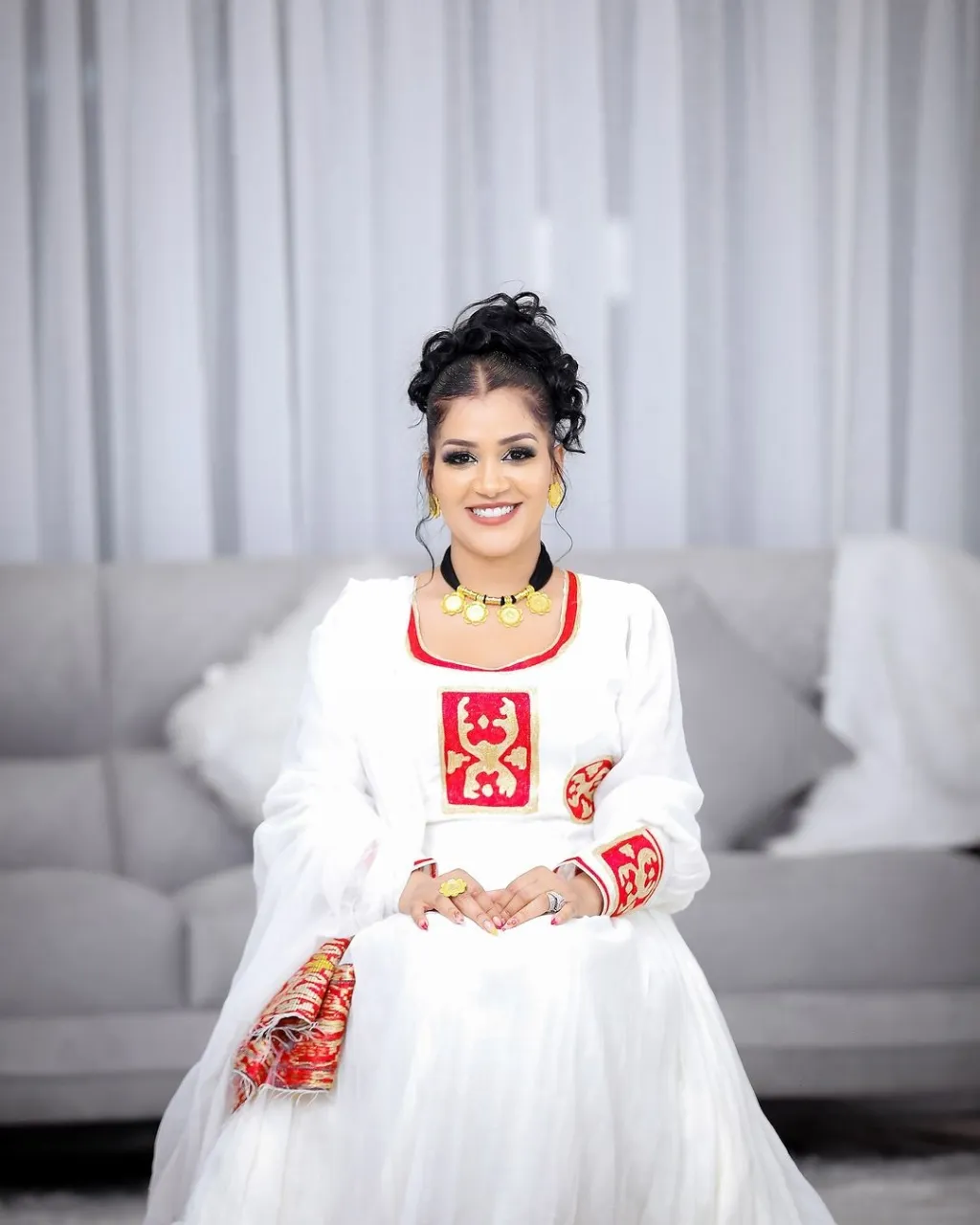 Graceful Hot Red Traditional Ethiopian Dress: Meticulously Designed Handmade Habesha Dress for Special Occasions Habesha Kemis