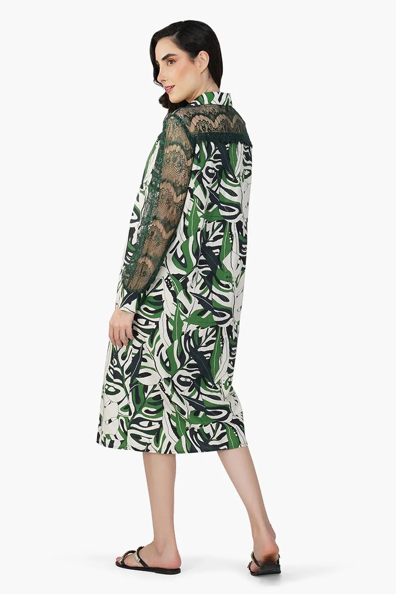 Green Birch Tropical Printed Shirt Dress