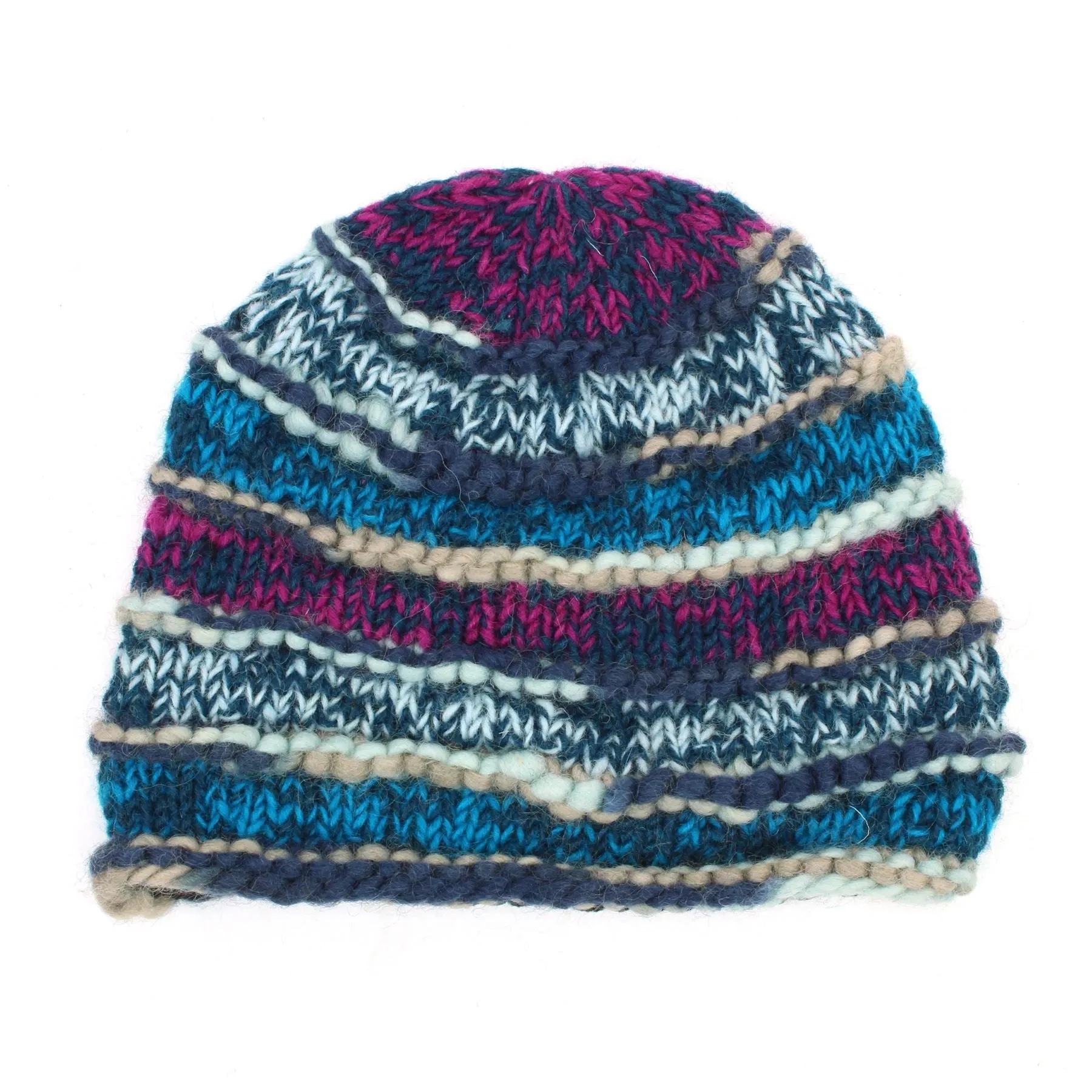 Hand Knitted Wool Beanie Hat - 17 Blue