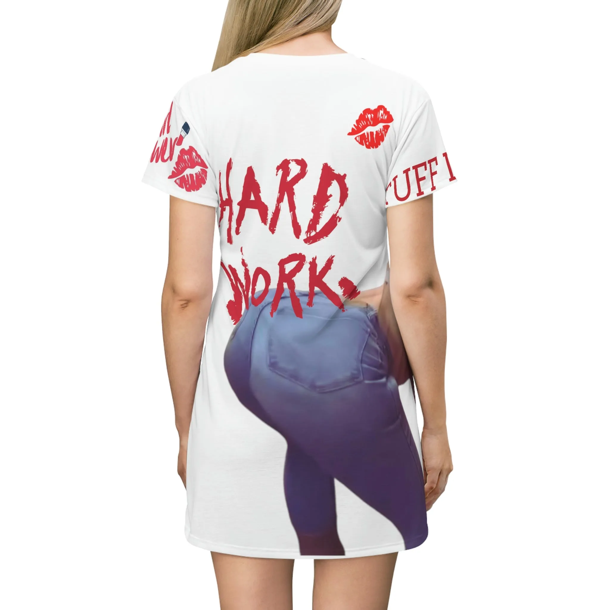 Hard Work Print T-Shirt Dress