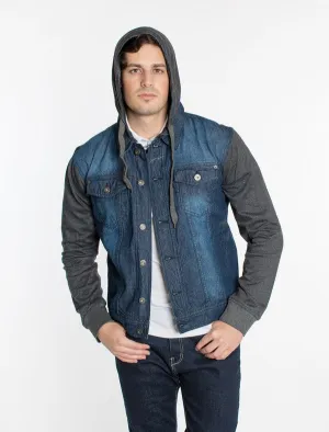 Hooded Denim Jacket in Dark Blue