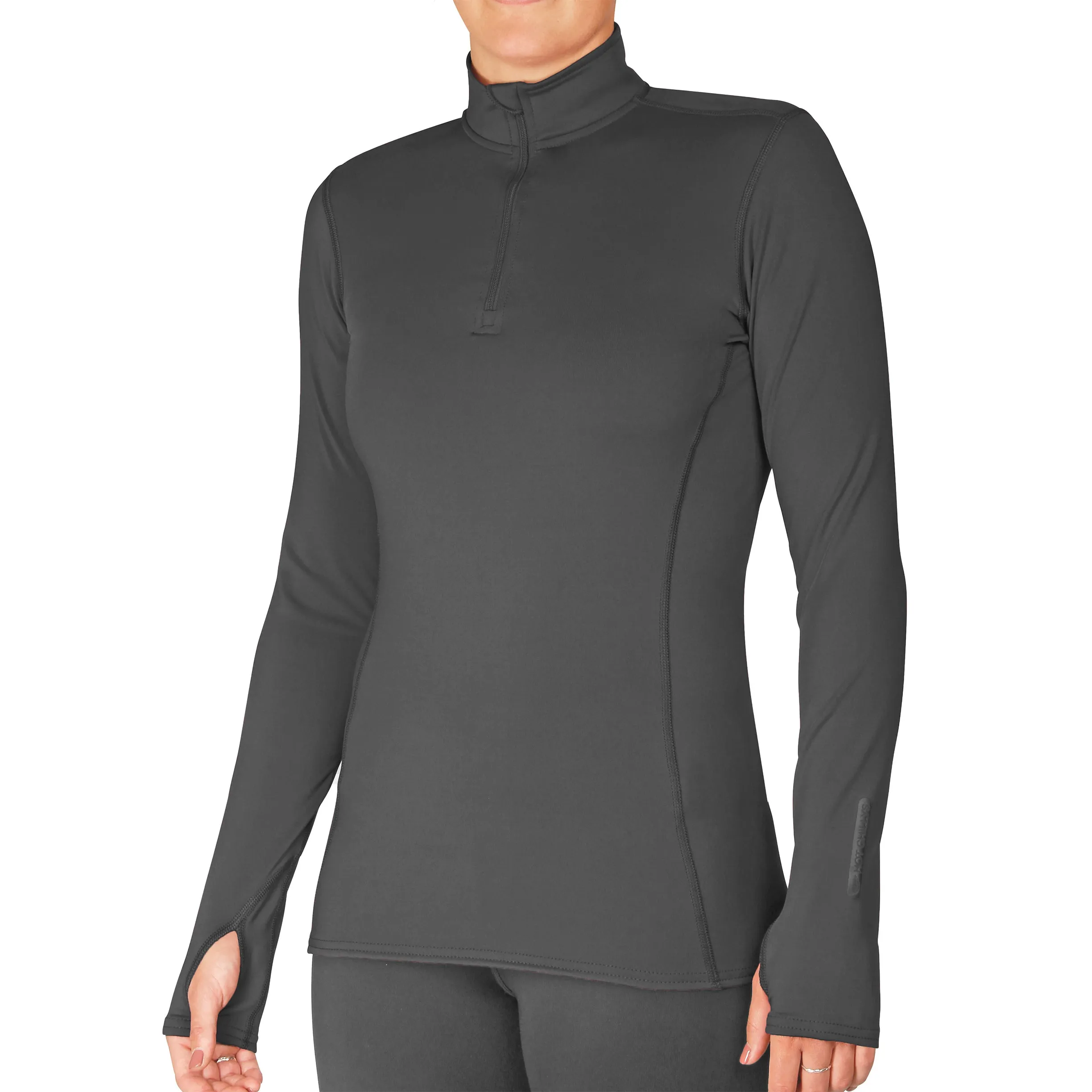 Hot Chillys Women Micro-Elite Chamois Solid Zip-T Midweight Body Fit Base Layer