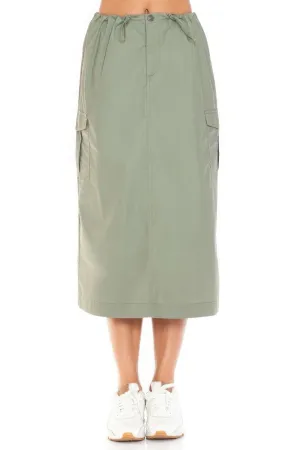 khaki Cargo Midi Skirt