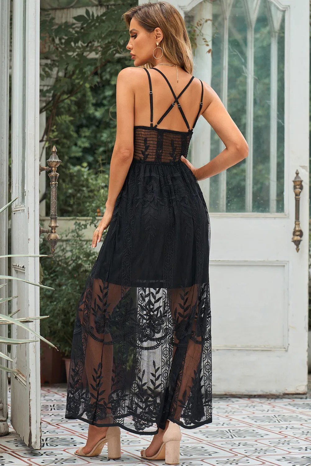 Lace Crisscross Back Maxi Dress