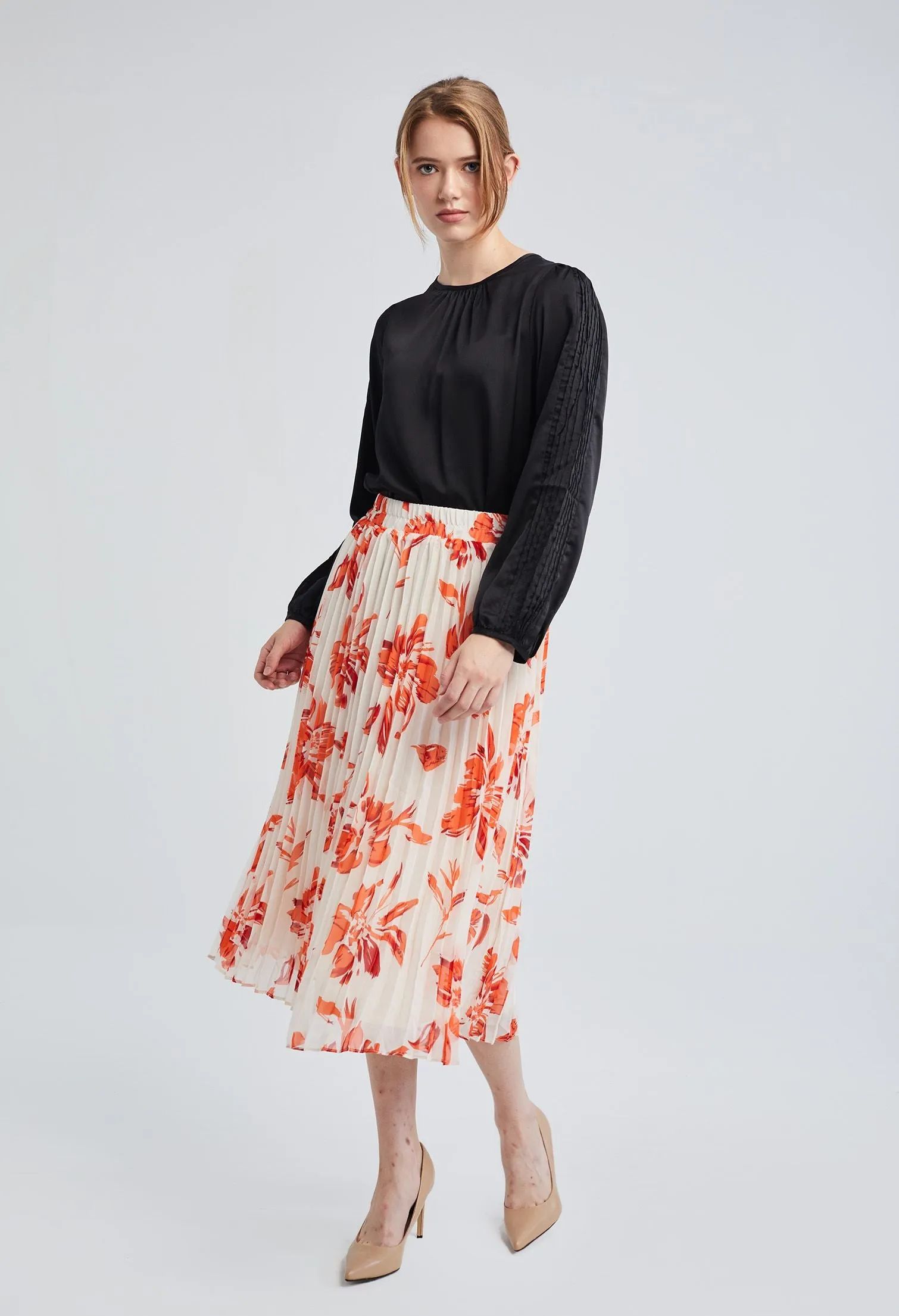 Leafy Pleated Chiffon Skirt