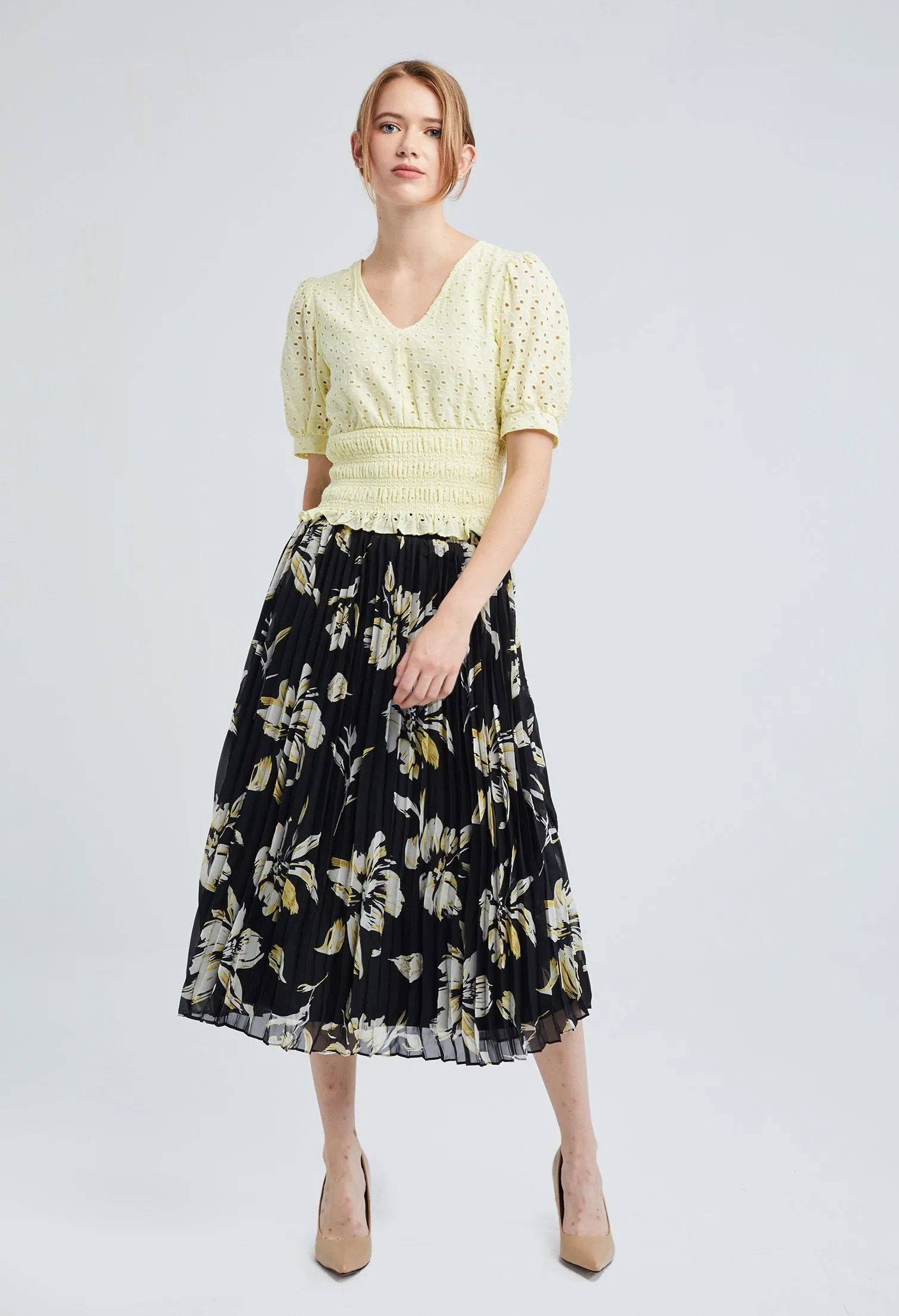 Leafy Pleated Chiffon Skirt