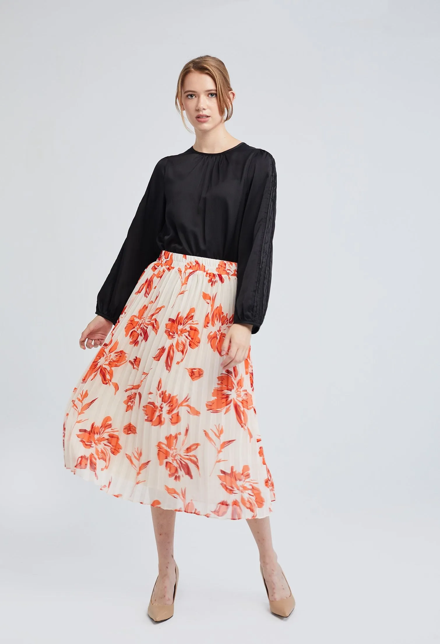 Leafy Pleated Chiffon Skirt