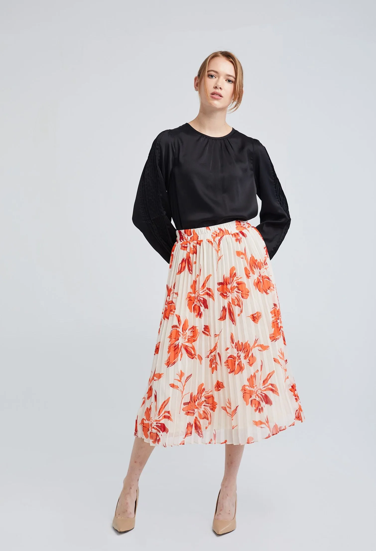 Leafy Pleated Chiffon Skirt