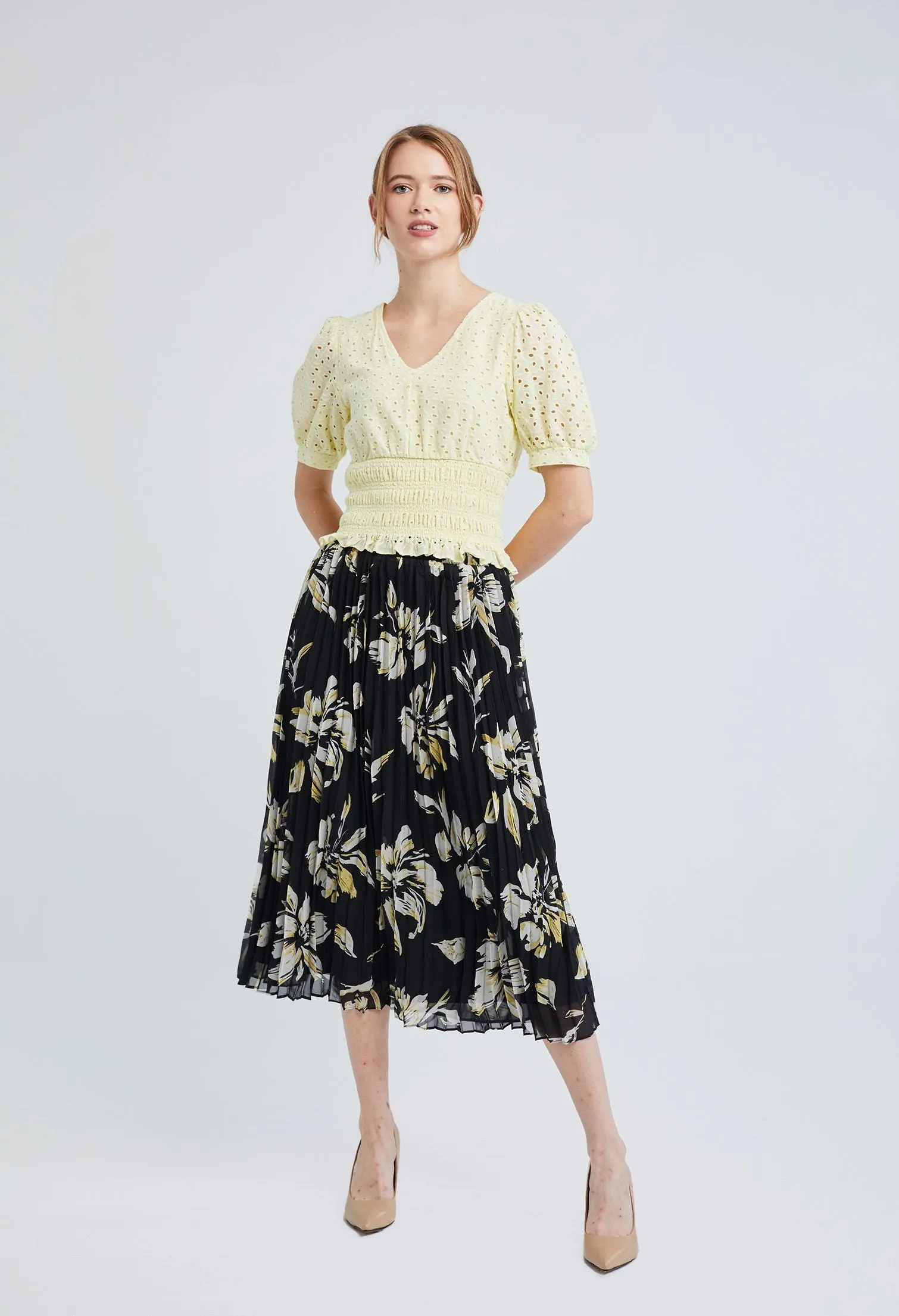 Leafy Pleated Chiffon Skirt