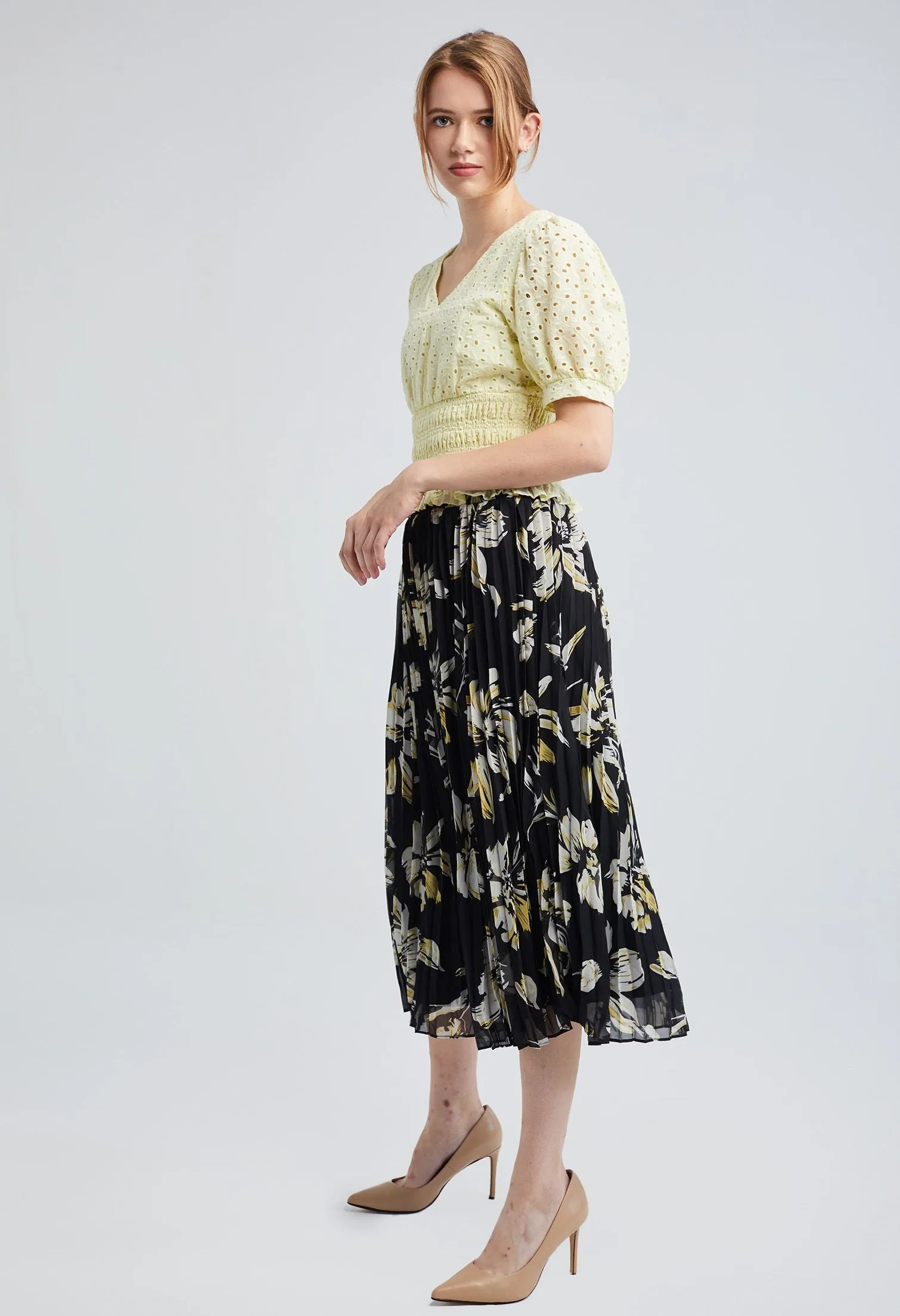 Leafy Pleated Chiffon Skirt