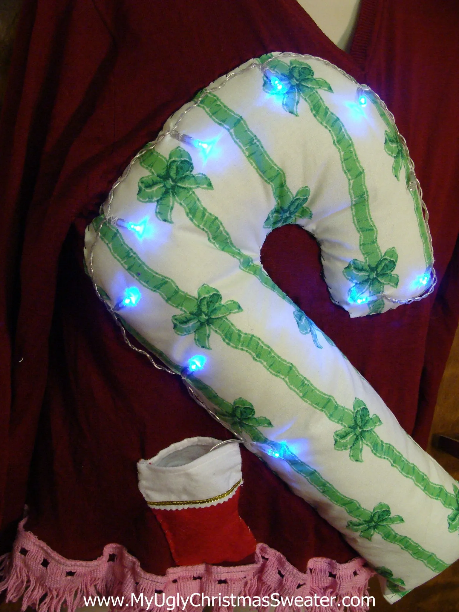 Light Up Funny Christmas Sweater Huge 3D Candy Cane