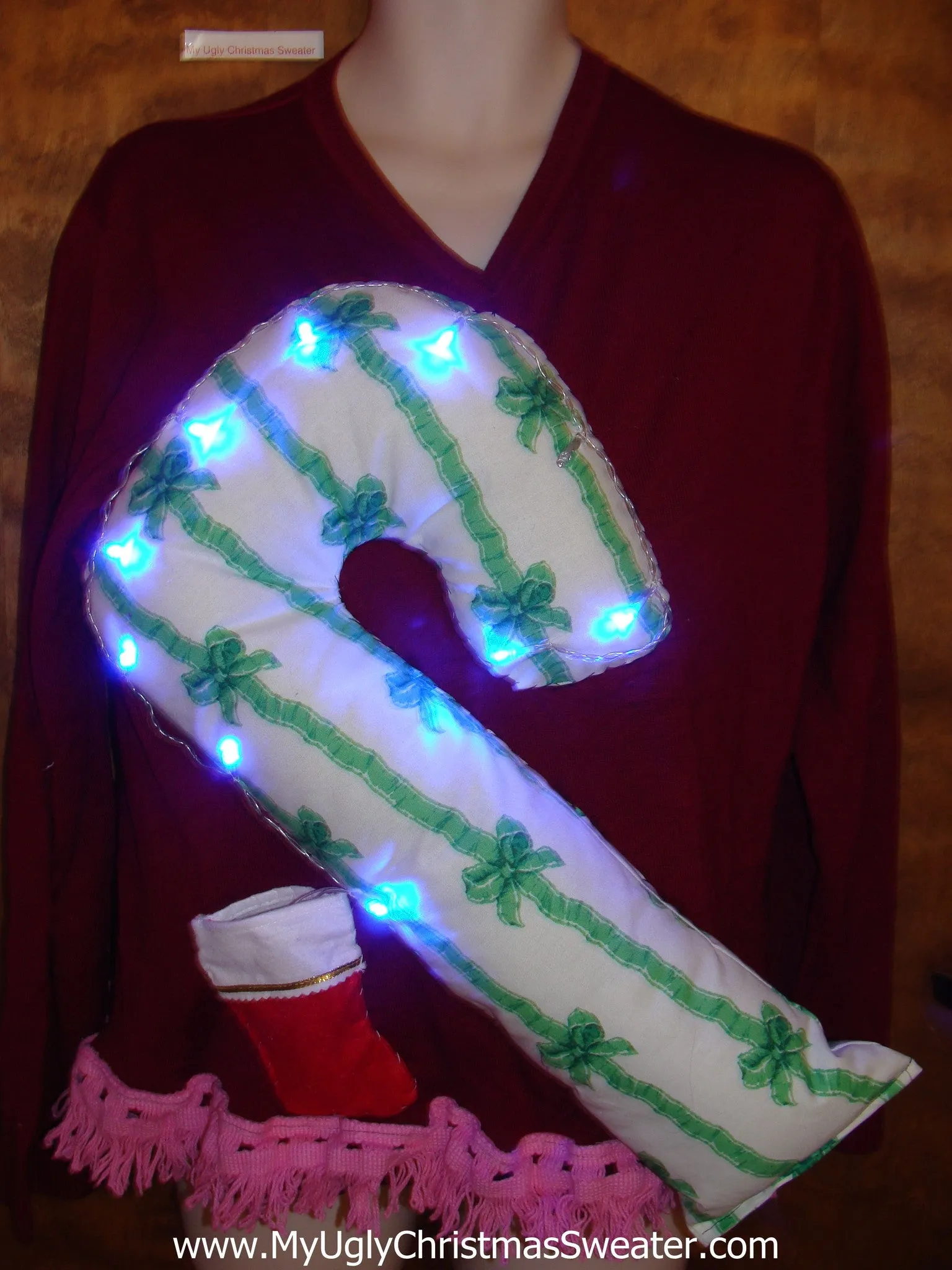 Light Up Funny Christmas Sweater Huge 3D Candy Cane