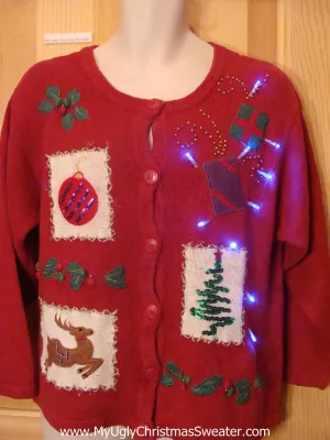 Light Up Ugly Xmas Sweater Bling Tree, Reindeer