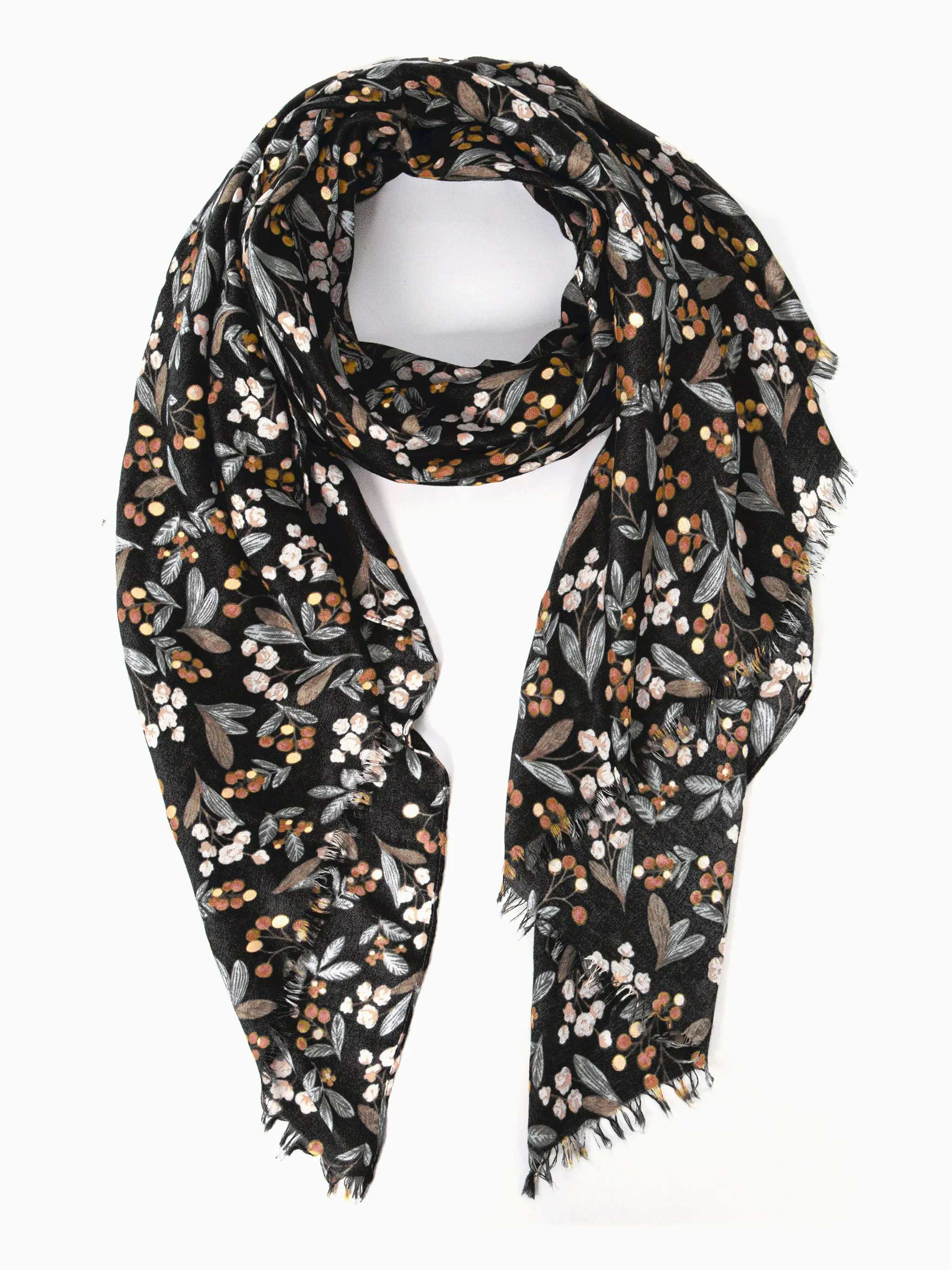 Marie Lightweight Scarf - Black, Floral Foil