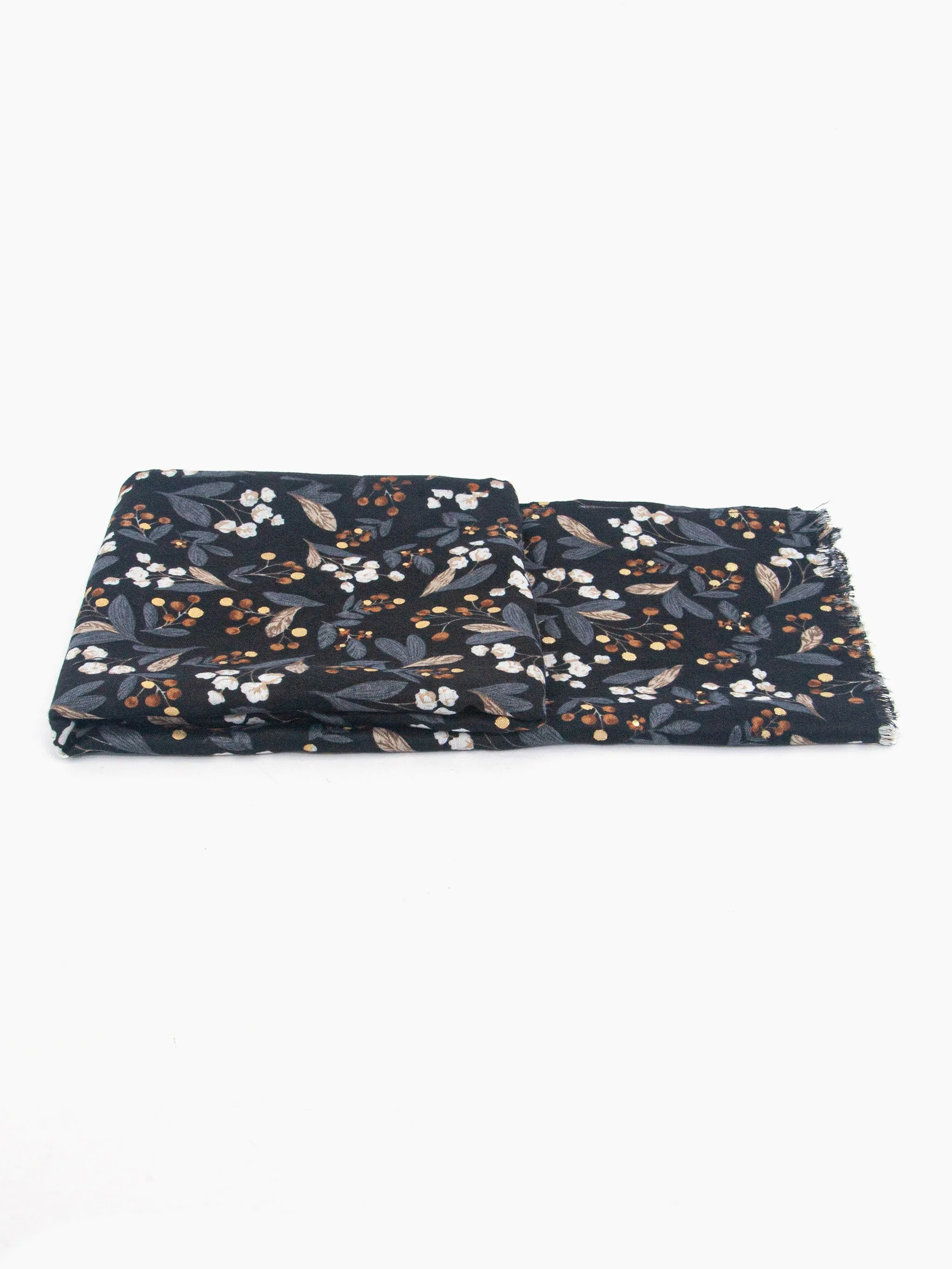 Marie Lightweight Scarf - Black, Floral Foil