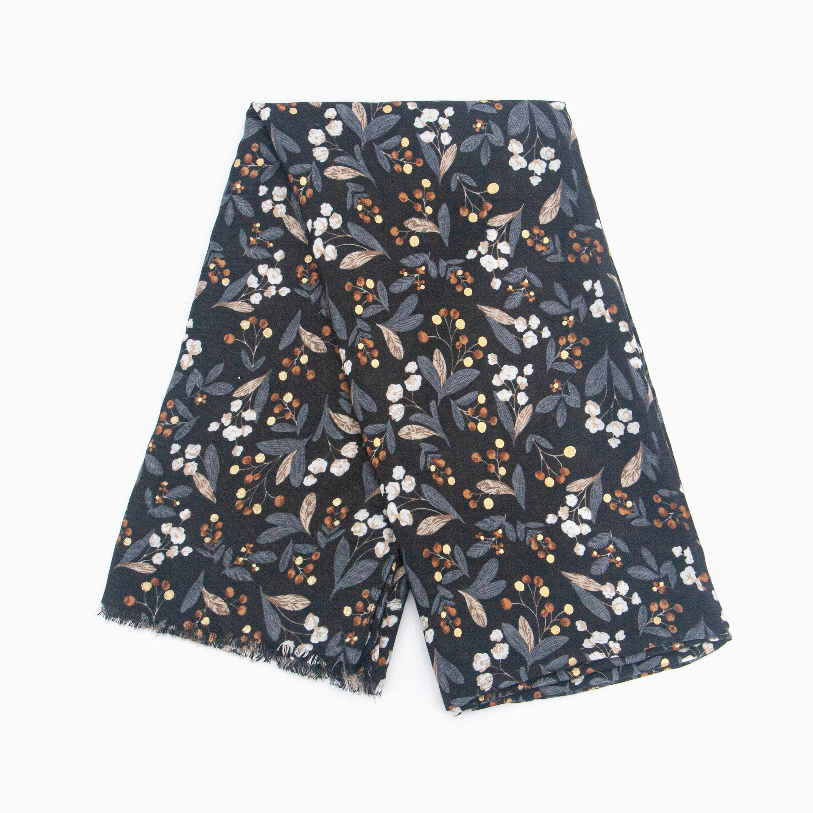 Marie Lightweight Scarf - Black, Floral Foil