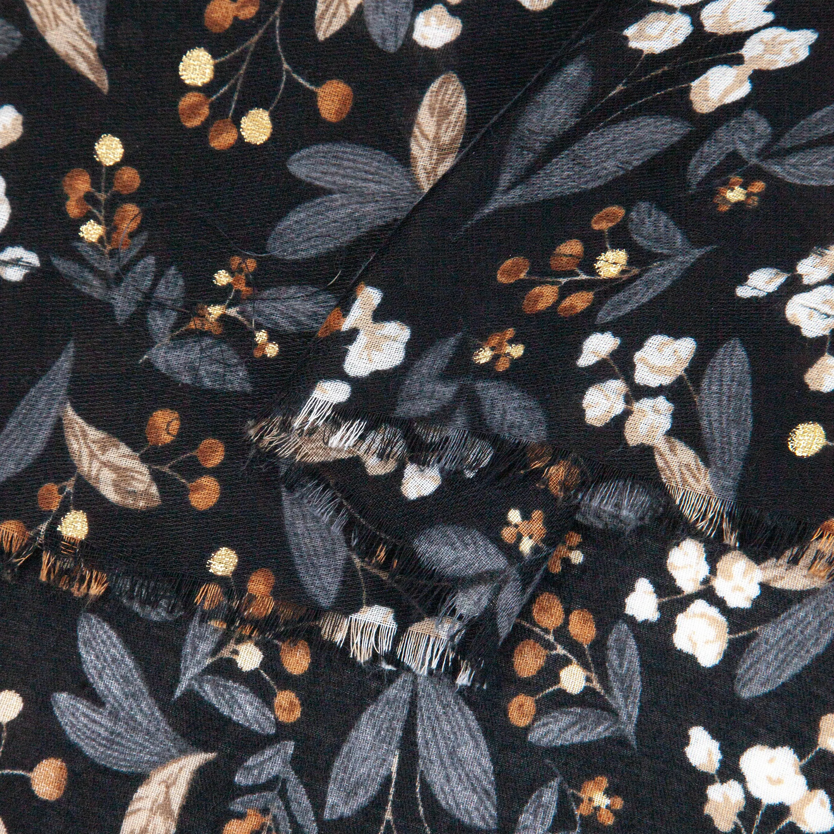 Marie Lightweight Scarf - Black, Floral Foil