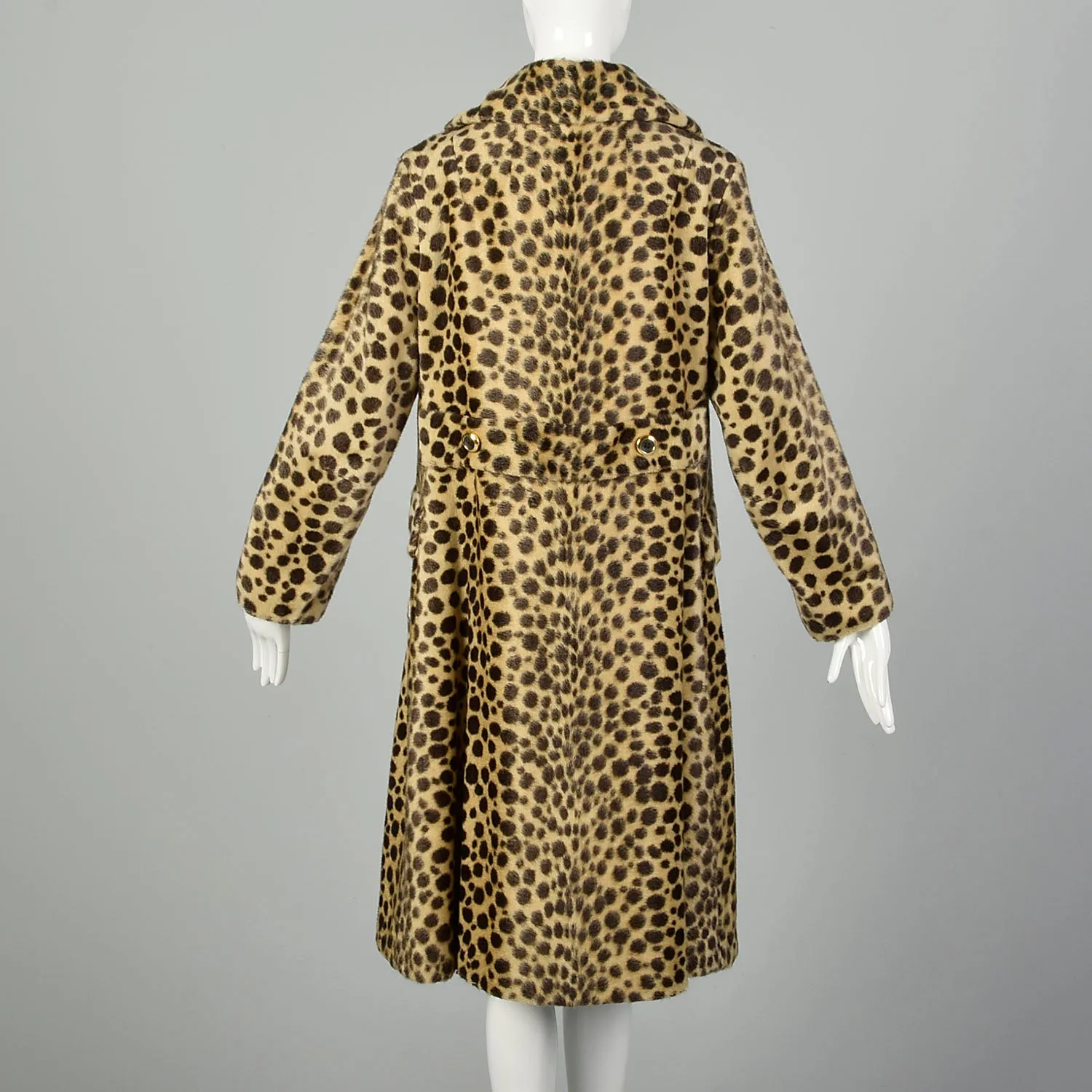 Medium 1960s Vegan Leopard Fur Winter Coat Mod Double Breasted Faux Fur