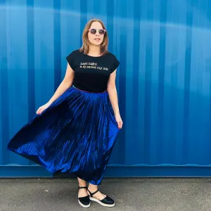 Metallic Pleated Skirt Electric Blue