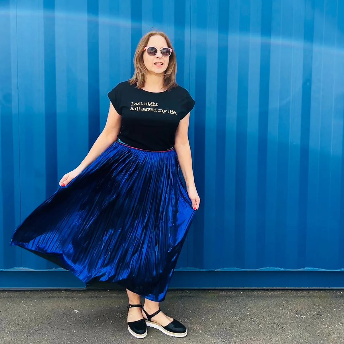 Metallic Pleated Skirt Electric Blue