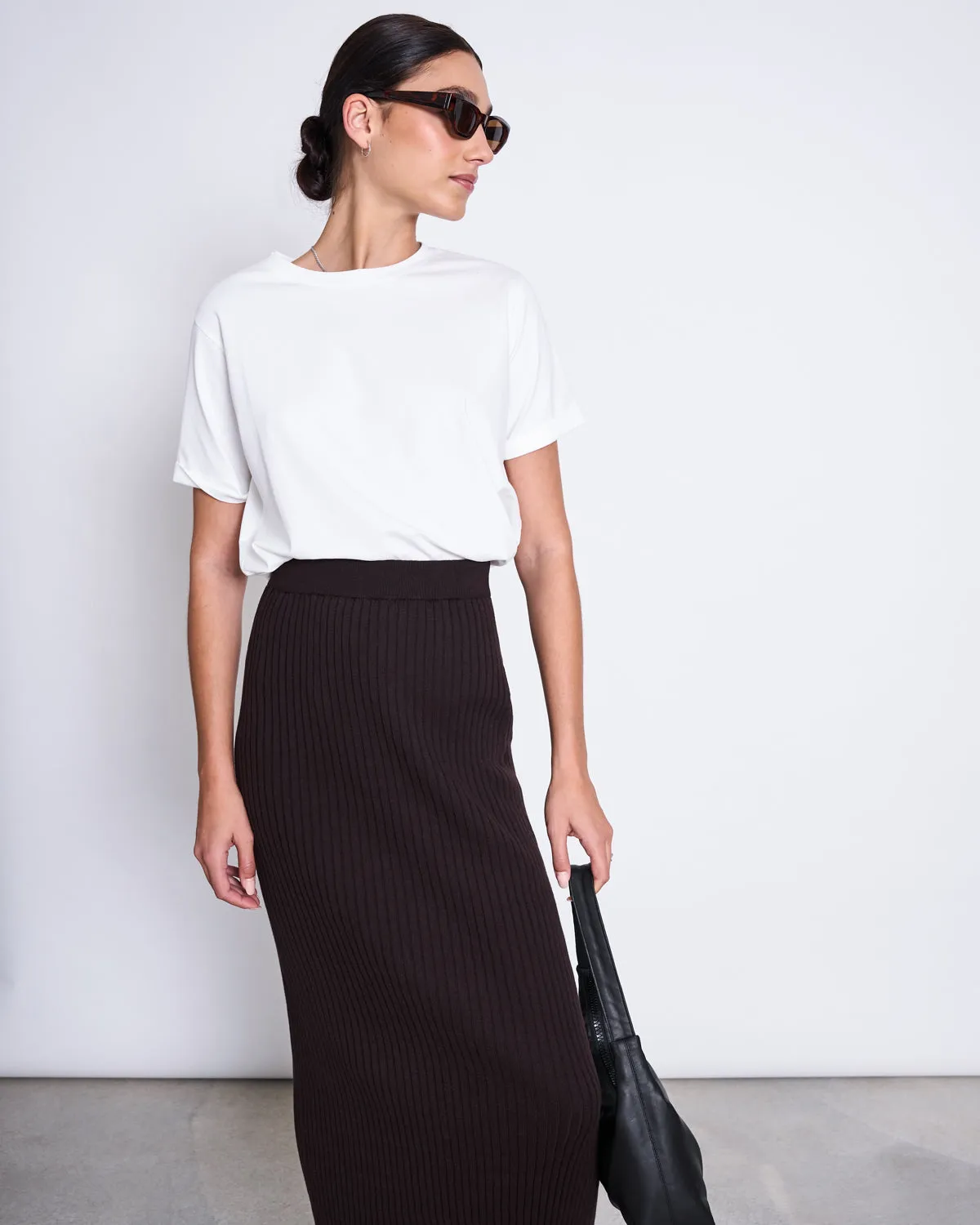 MIDI KNIT SKIRT EBBA ESPRESSO GOTS