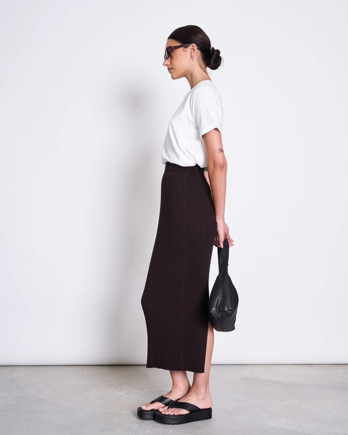 MIDI KNIT SKIRT EBBA ESPRESSO GOTS