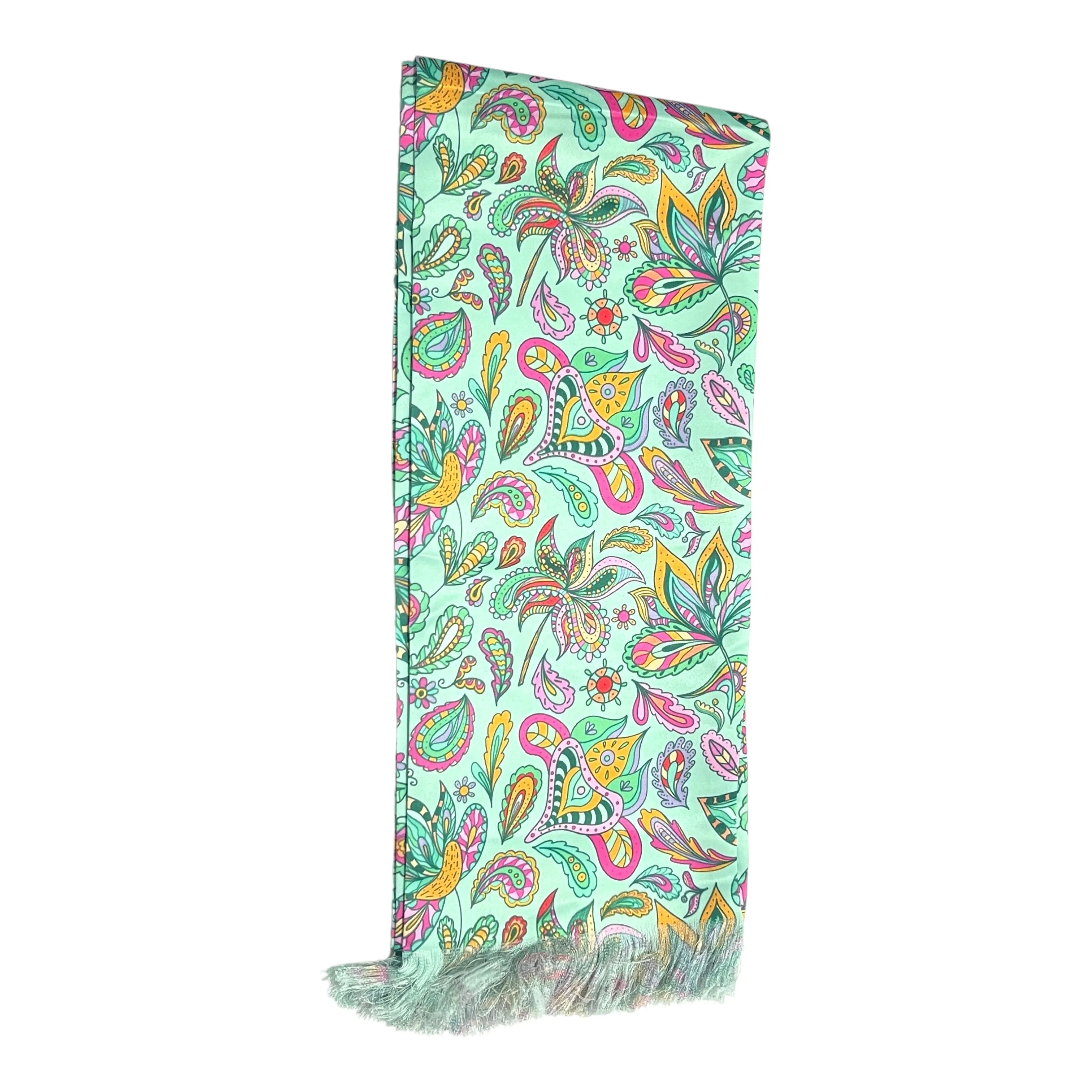 Mint Green Floral Printed Scarf With Pocket Square