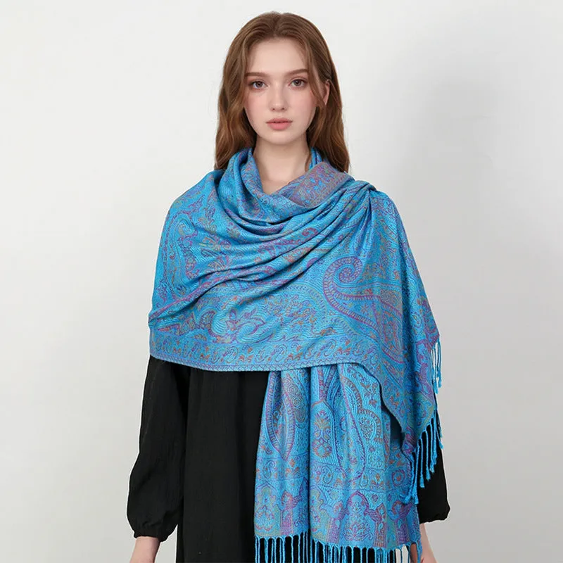 MY22 Cashew jacquard long scarf shawl tassel design