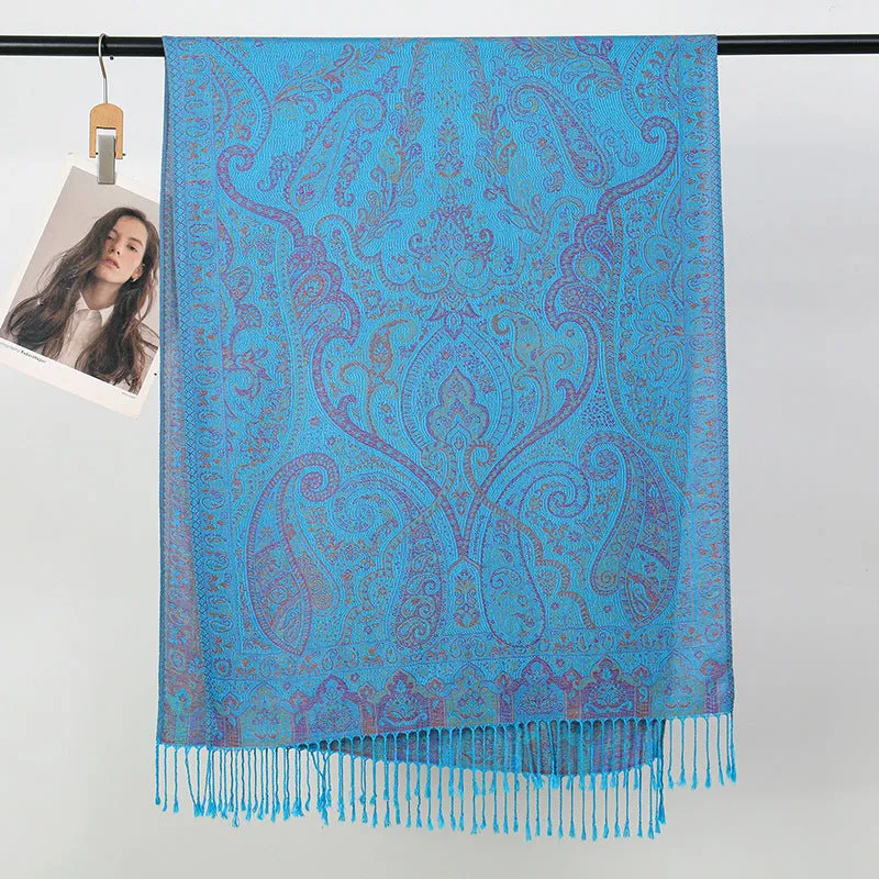 MY22 Cashew jacquard long scarf shawl tassel design