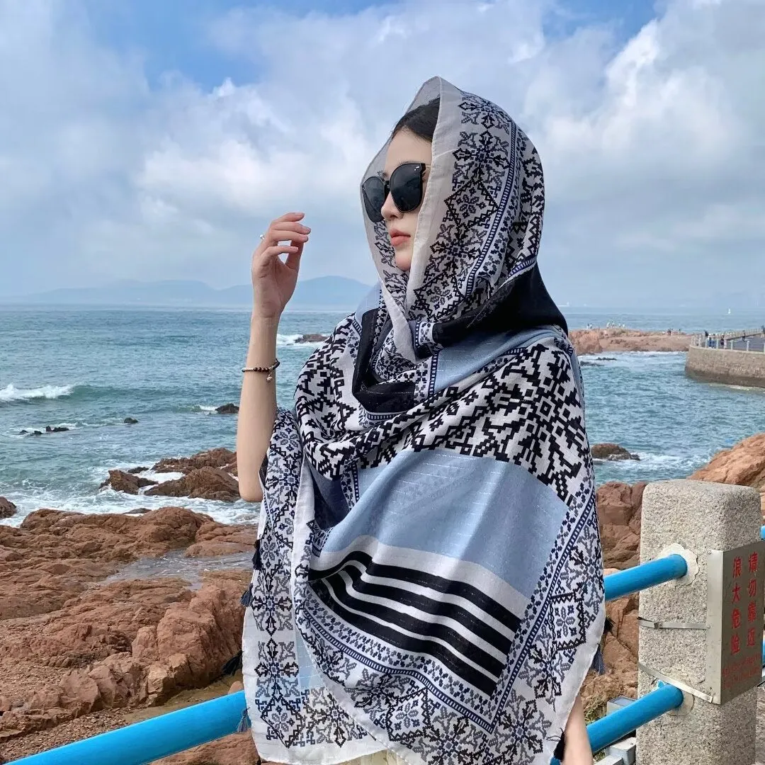 MYYJ-09  Silver silk scarf printed scarf handmade scarf