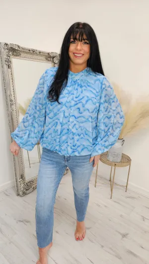 Natalia Wave Blouse - Blue